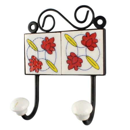Red Tiny Flower Ceramic Tile Hook